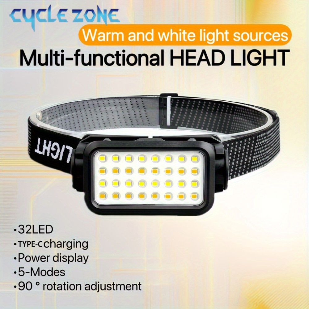 Outdoor Adventure Zone - Lampu depan isi ulang, dengan 32