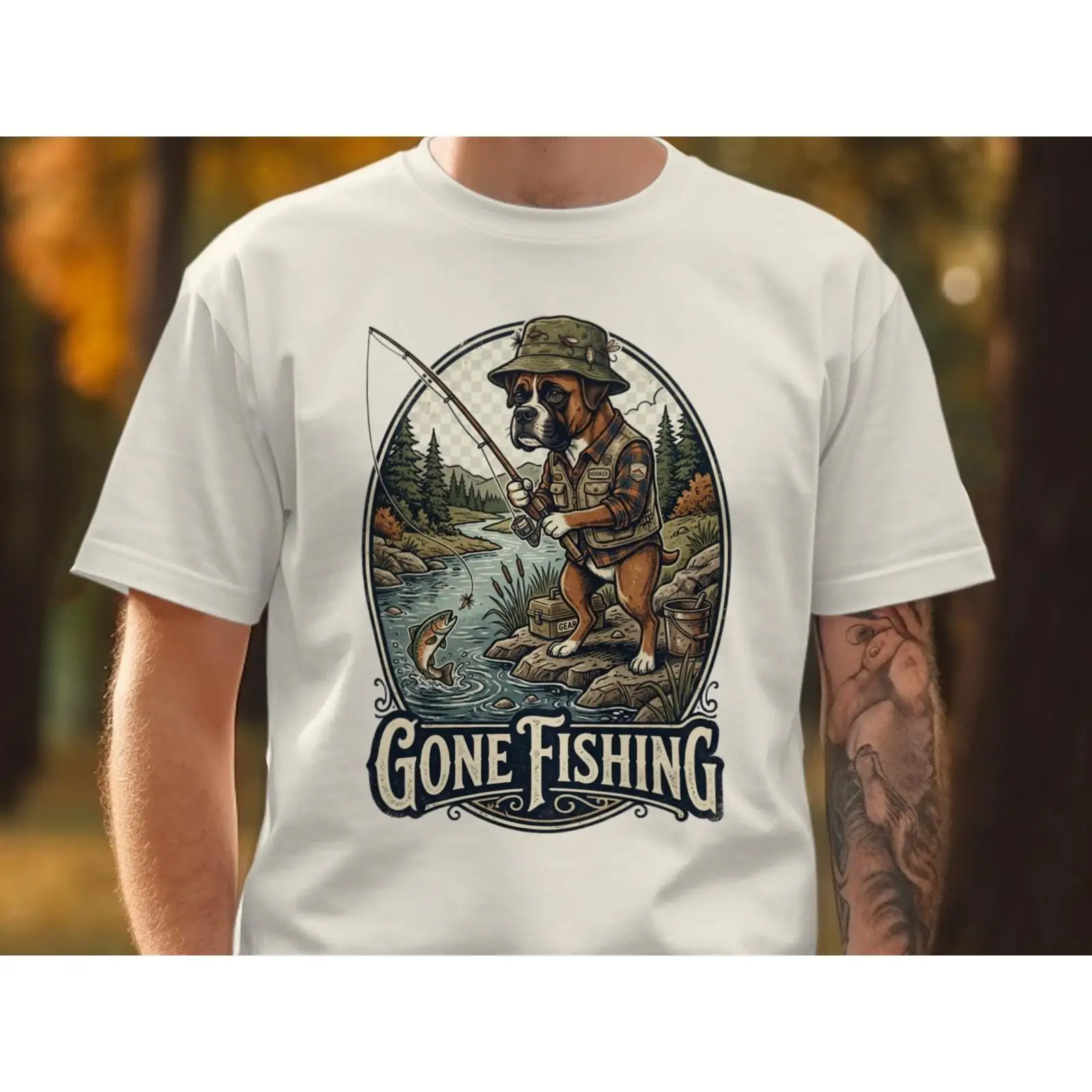 Outdoor Adventure Ideas - Kaos Gone Fishing Lucu Anjing Boxer
