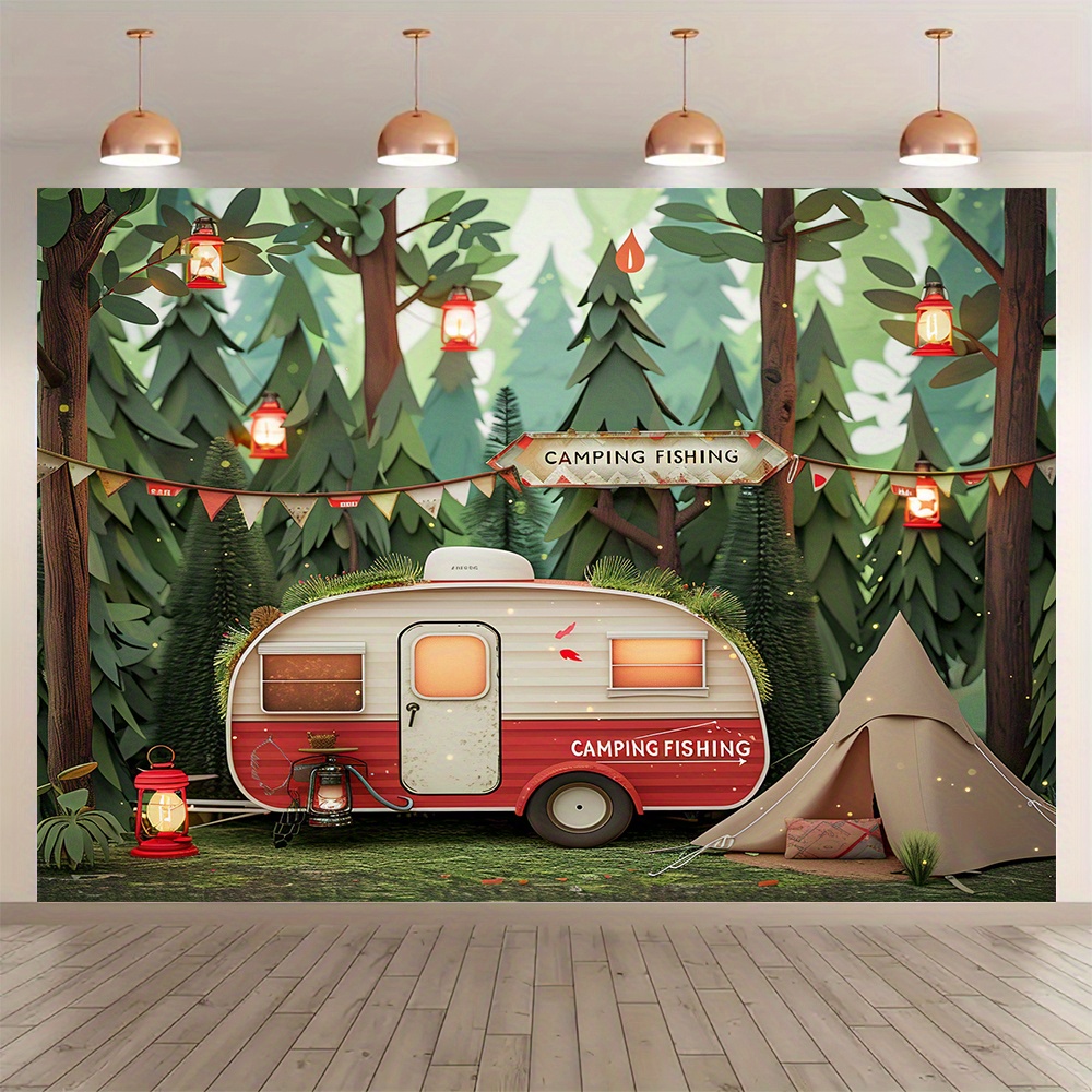 Outdoor Adventure Background - Spanduk latar belakang tema berkemah hutan